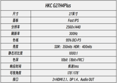 HKC G27H4Plus显示器评测：性价比更出色的2K 300Hz电竞新品