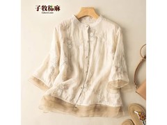 子牧棉麻刺绣衬衫59元