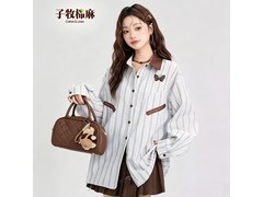 子牧棉麻女士条纹衬衫，168减99仅69元包邮