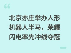 北京亦庄举办人形机器人半马，荣耀闪电率先冲线夺冠