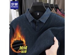 罗蒙男款加绒假两件针织衫53.86元
