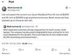 苹果将推首款OLED触控MacBook Pro，14英寸起售价2899美元
