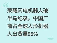 荣耀闪电机器人破半马纪录，中国厂商占全球人形机器人出货量95%