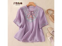 子牧棉麻女士刺绣旗袍衬衫低至58.92元