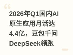 2026年Q1国内AI原生应用月活达4.4亿，豆包千问DeepSeek领跑
