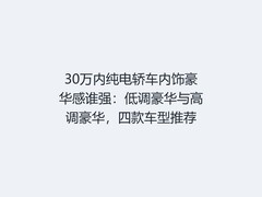 30万内纯电轿车内饰豪华感谁强：低调豪华与高调豪华，四款车型推荐