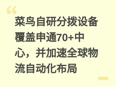 菜鸟自研分拨设备覆盖申通70+中心，并加速全球物流自动化布局