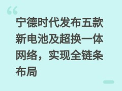 宁德时代发布五款新电池及超换一体网络，实现全链条布局