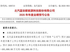 北汽蓝谷2025年预亏43.5亿至46.5亿元