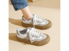 达芙妮白灰厚底增高休闲鞋