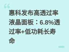 惠科发布高透过率液晶面板：6.8%透过率+低功耗长寿命