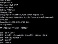 摩托罗拉Edge 70 Fusion配置曝光：骁龙7s+6.78英寸高刷屏