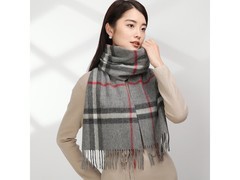 达芬奇密码纯羊毛灰格围巾到手仅59元