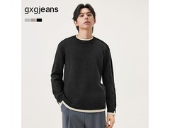 gxgjeans冬款黑圆领假两件毛衣109元