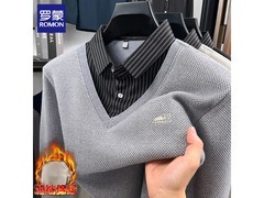 罗蒙男款仿雪貂绒假两件毛衣