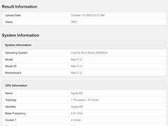 M5芯片跑分曝光：单核提升14%，多核性能飙升21%