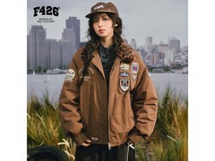 F426咖色S码复古毛领羽绒服低至229元