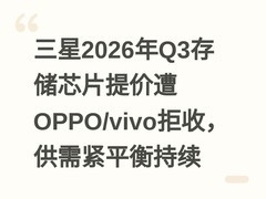 三星2026年Q3存储芯片提价遭OPPO/vivo拒收，供需紧平衡持续