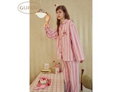 GUKOO毛绒翻领条纹家居服套装