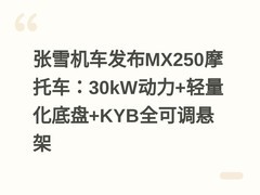 张雪机车发布MX250摩托车：30kW动力+轻量化底盘+KYB全可调悬架