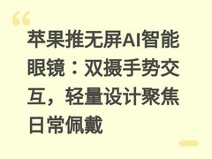 苹果推无屏AI智能眼镜：双摄手势交互，轻量设计聚焦日常佩戴