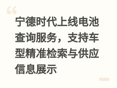 宁德时代上线电池查询服务，支持车型精准检索与供应信息展示