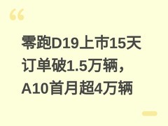 零跑D19上市15天订单破1.5万辆，A10首月超4万辆