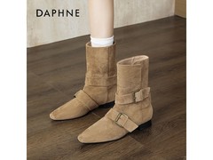 达芙妮杏色美拉德牛仔短靴低至78.95元