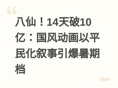 八仙！14天破10亿：国风动画以平民化叙事引爆暑期档