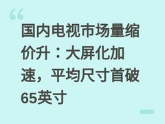 国内电视市场量缩价升：大屏化加速，平均尺寸首破65英寸