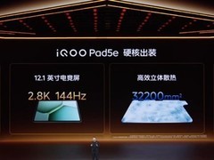 iQOO Pad5e发布：12.1英寸高刷屏+骁龙8s，1999元起