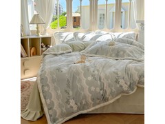 Krupp克努帛烟花蓝灰牛奶绒四件套229元