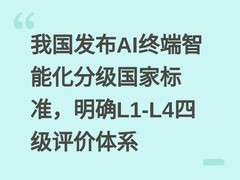 我国发布AI终端智能化分级国家标准，明确L1-L4四级评价体系
