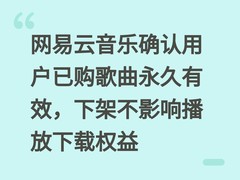 网易云音乐确认用户已购歌曲永久有效，下架不影响播放下载权益