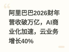 阿里巴巴2026财年营收破万亿，AI商业化加速，云业务增长40%