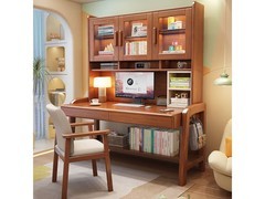 艾格辰胡桃色书架一体书桌6折到手