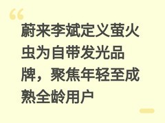 蔚来李斌定义萤火虫为自带发光品牌，聚焦年轻至成熟全龄用户
