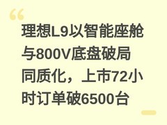 理想L9以智能座舱与800V底盘破局同质化，上市72小时订单破6500台