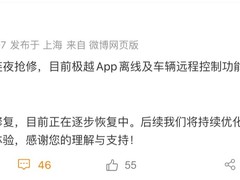 极越汽车网络故障致App离线 官方紧急修复服务已恢复
