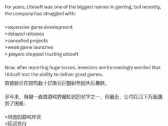 育碧巨亏数十亿美元，股价暴跌引发对其研发能力与市场信任的双重质疑
