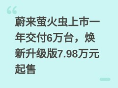 蔚来萤火虫上市一年交付6万台，焕新升级版7.98万元起售