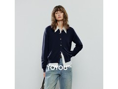 初语女款藏青色针织小开衫低至74元