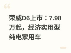 荣威D6上市：7.98万起，经济实用型纯电家用车