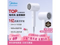 美的1亿负离子电吹风，原价69元满1元9折仅62.1元