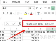 Excel中RANK函数使用方法