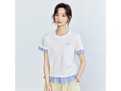 茵曼纯棉假两件格纹T恤69.5元