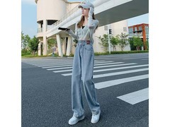 燠阳2XL浅蓝色女士牛仔裤低至59.9元