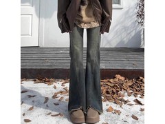 燠阳毛边开叉微喇牛仔裤