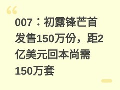 007：初露锋芒首发售150万份，距2亿美元回本尚需150万套