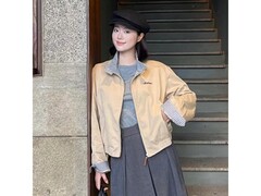 茵曼春季纯棉刺绣撞色格纹外套5折